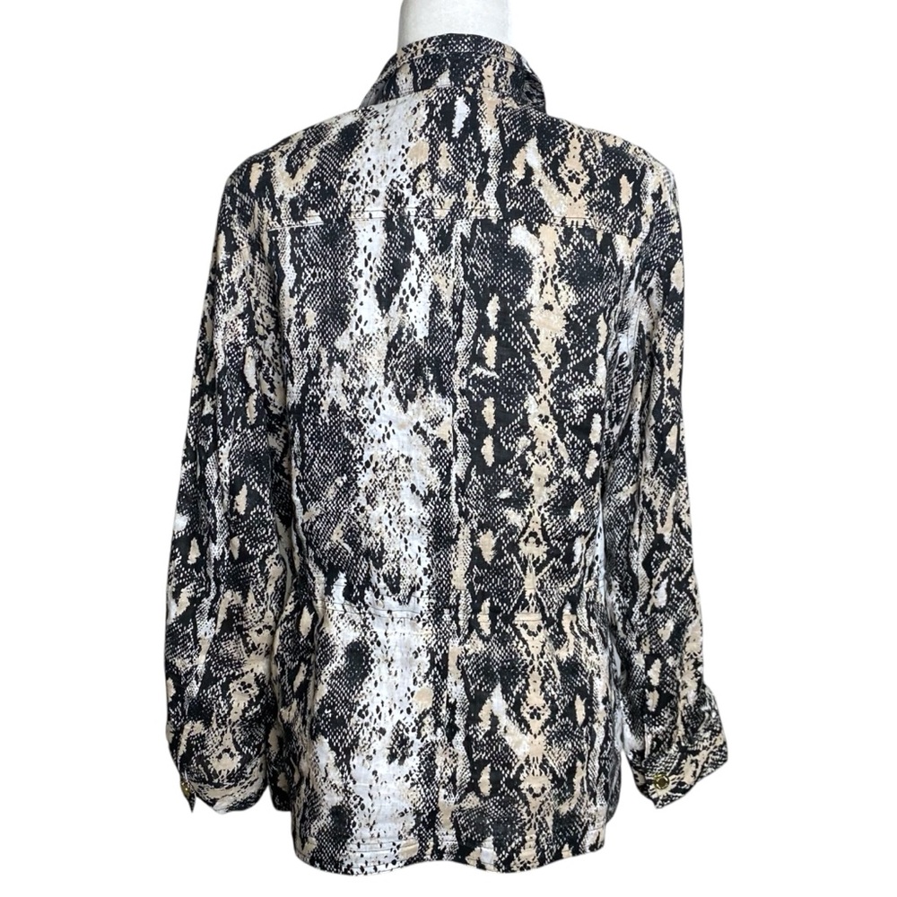 Calvin Klein Linen Lightweight Jacket Snake Animal Print Roll Tab Sleeve Sz L - Picture 8 of 12